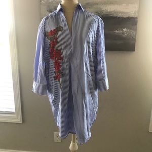 Blue/white striped floral tunic/dress size Large